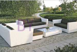 4 PCS White Luxury Villa Patio Garden PE Rattan Sofa